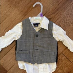 Gray Plaid Vest with White Shirt - Kids' Set